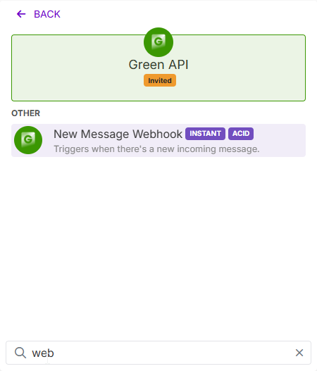 Image with the selection of the "New Message Webhook" module