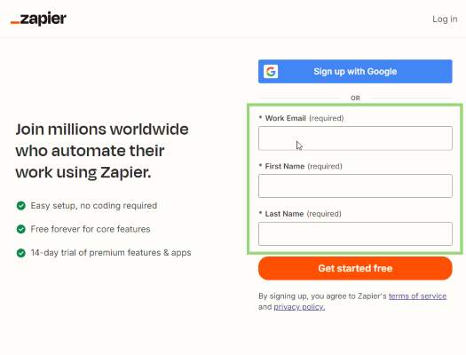 Zapier sign-up